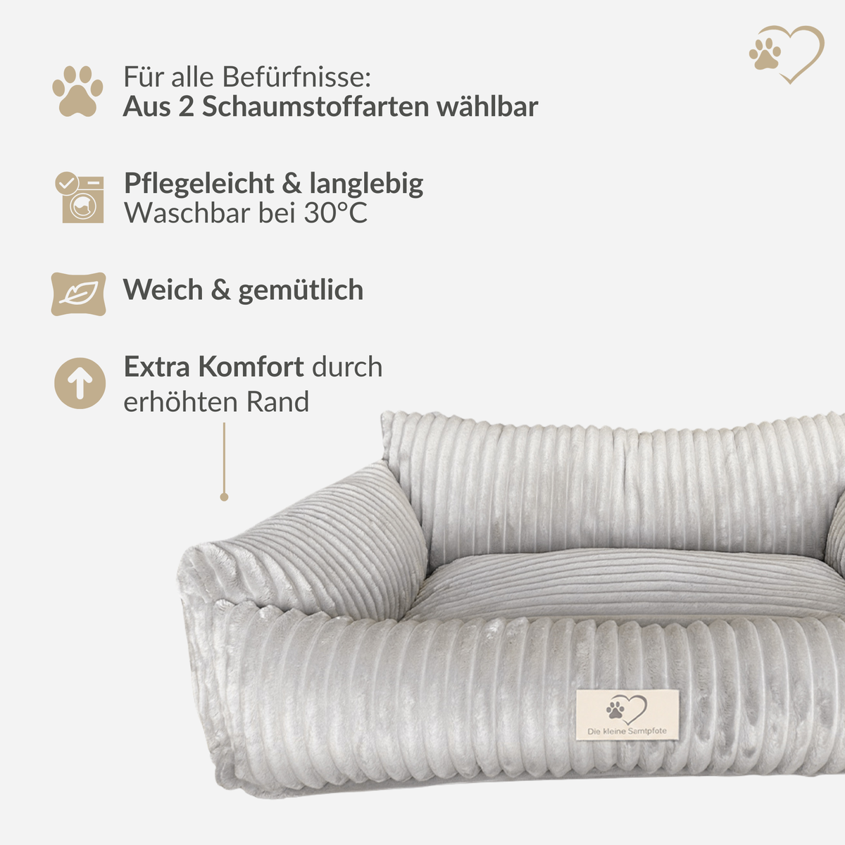 Samtpfote orthopädisches Hundebett als Sofa Plüsch-Cord