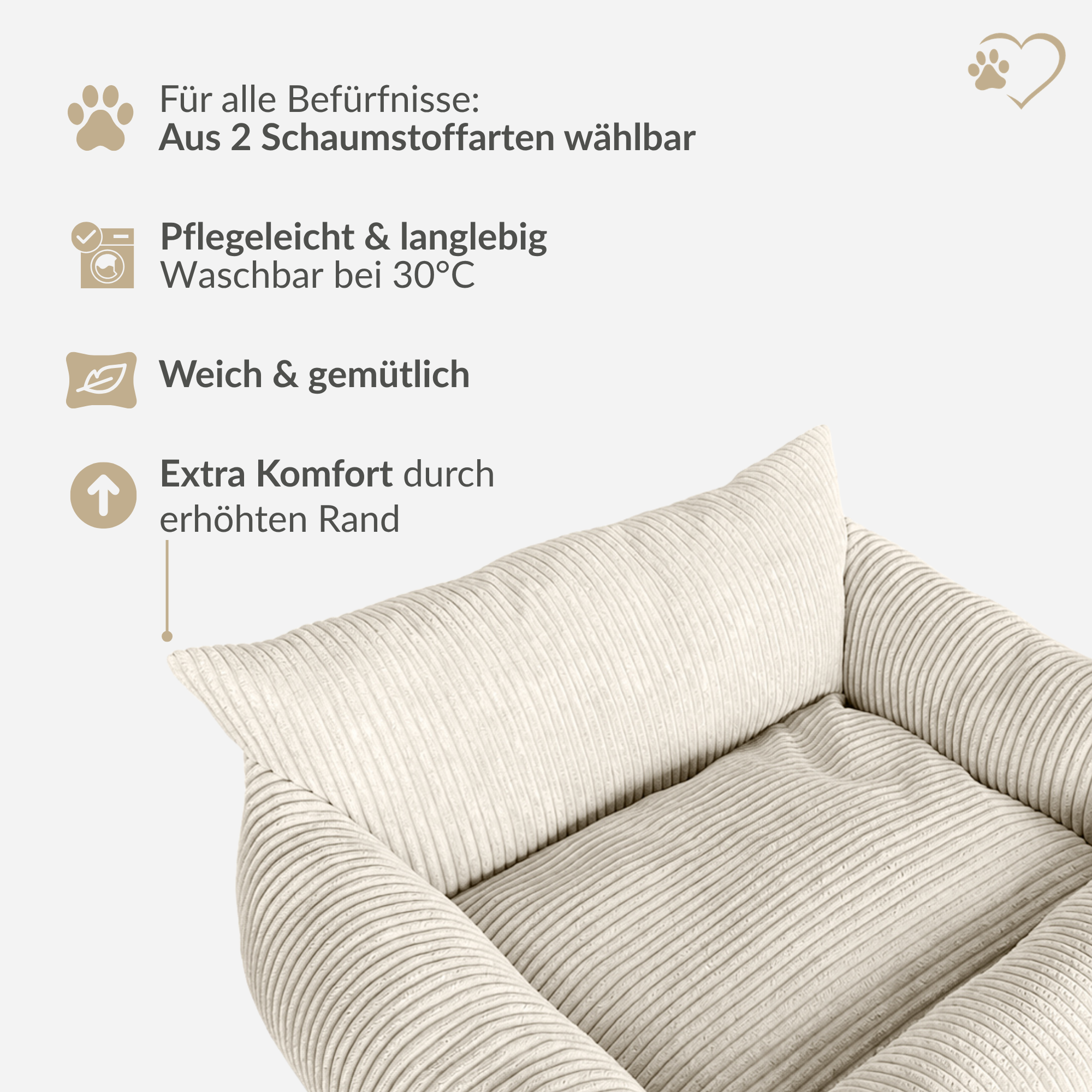 Samtpfote orthopädisches Hundebett als Sofa Cord
