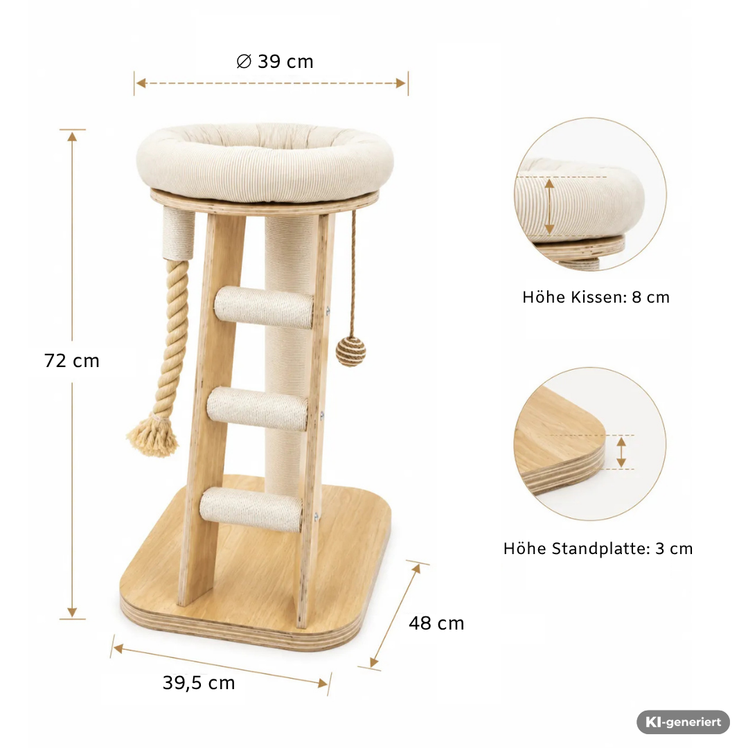 Kunert kleiner Kratzbaum beige mit Plattform, Spielzeug und Leiter - 72x39,5x48 cm