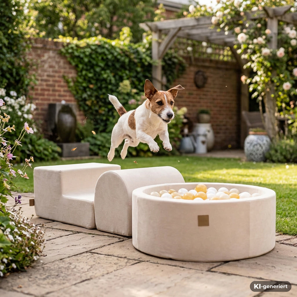 Outdoor Hunde-Trainingsparcours mit Bällebad, 200 Bälle - eigene Farbauswahl