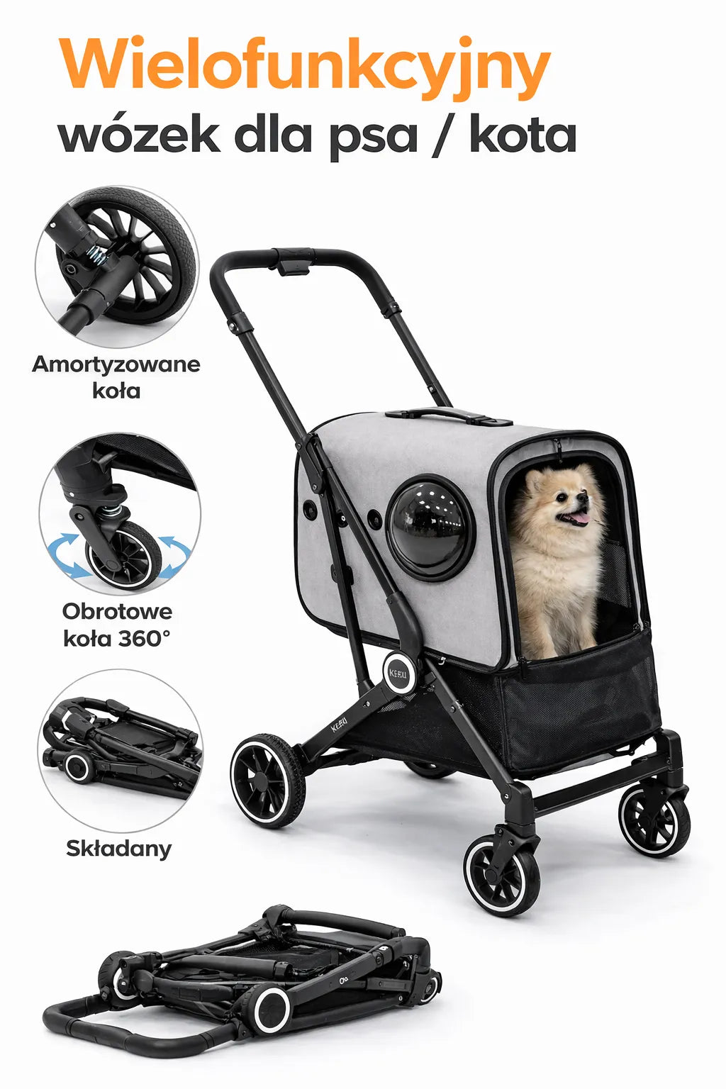 Kunert 2-in-1 Hunde-und Katzenwagen, faltbar mit abnehmbarem Transportbehälter