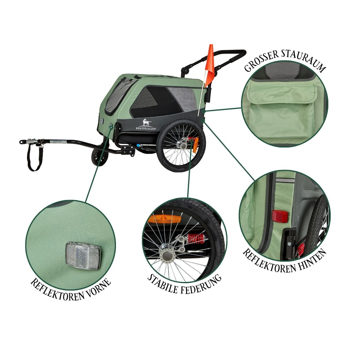 Knuffelwuff Cruvado S-M komfortabler Hundeanhänger mit Stoßdämpfer Fahrradanhänger und Buggy für sichere Ausflüge mit dem Fahrrad