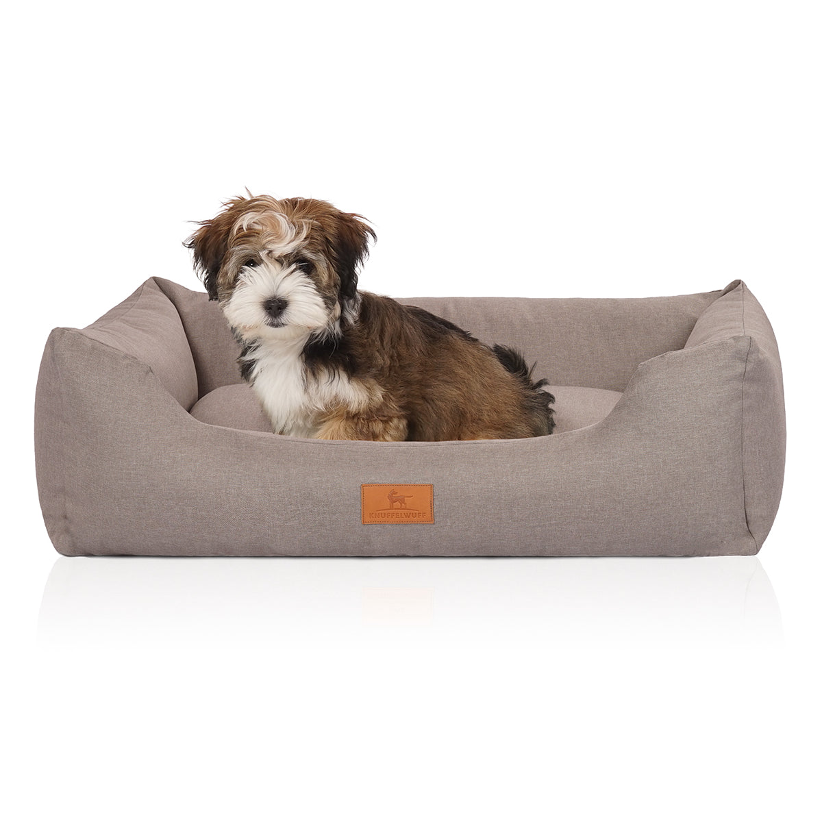 Knuffelwuff Hundebett Lotte aus Velours mit Handwebcharakter Lichtgrau XXL