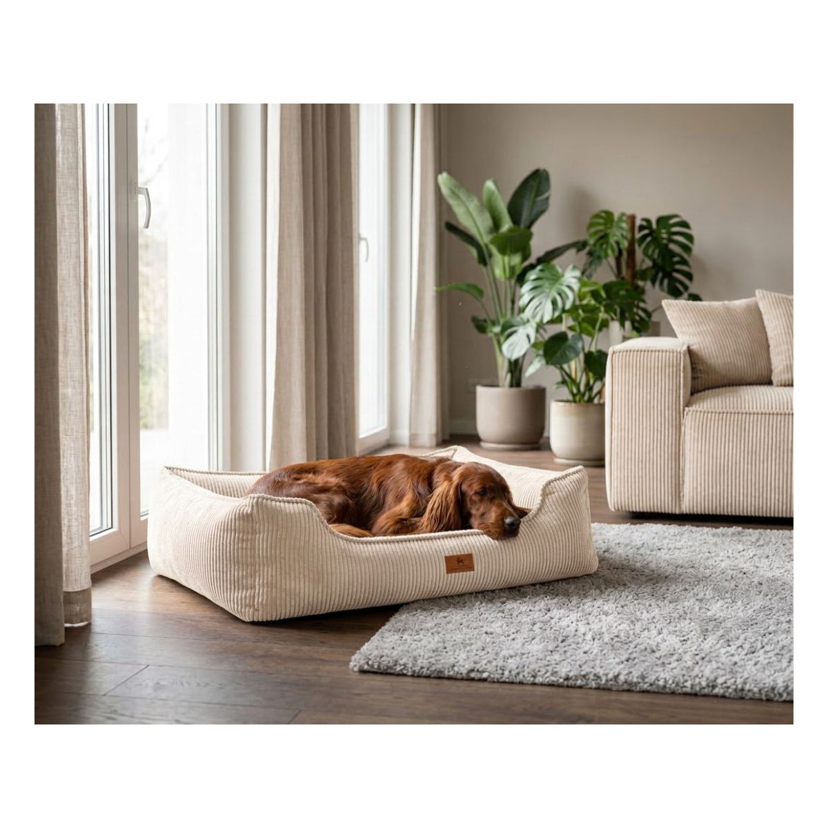 Knuffelwuff Hundebett Nunavut aus Cord mit Handwebcharakter Beige