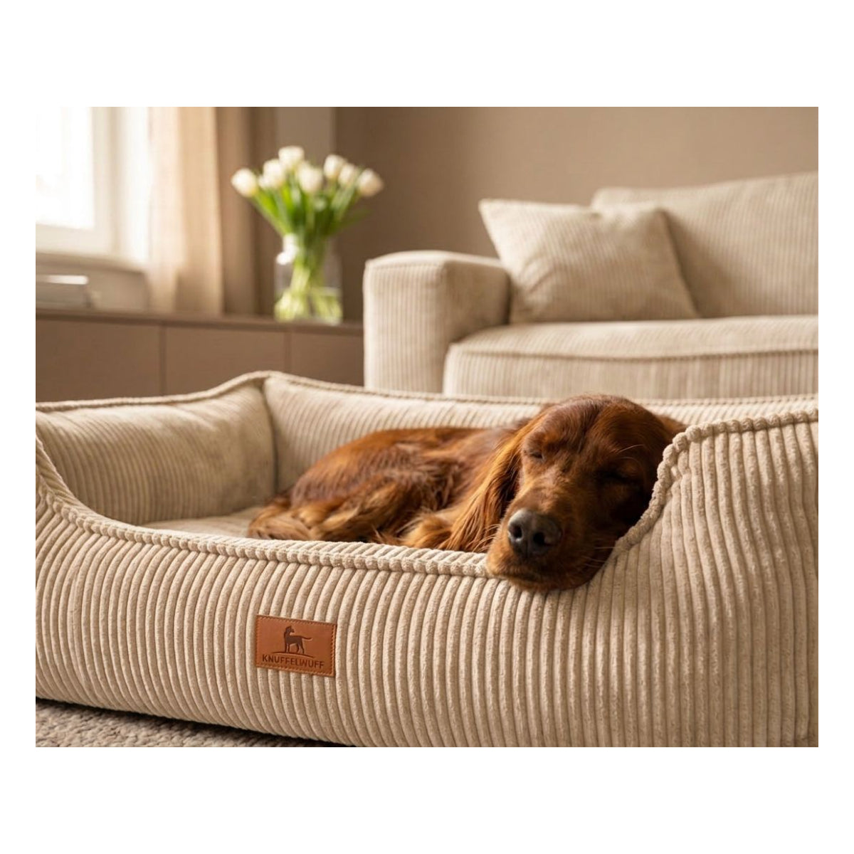 Knuffelwuff Hundebett Nunavut aus Cord mit Handwebcharakter Beige