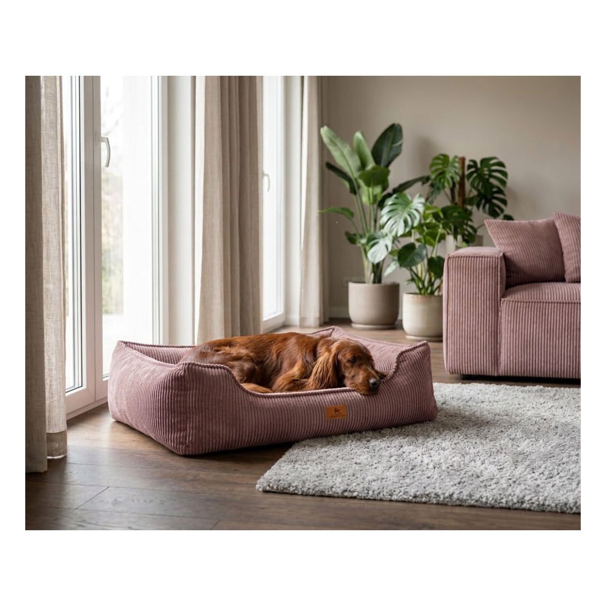 Knuffelwuff Hundebett Nunavut aus Cord mit Handwebcharakter Rosa