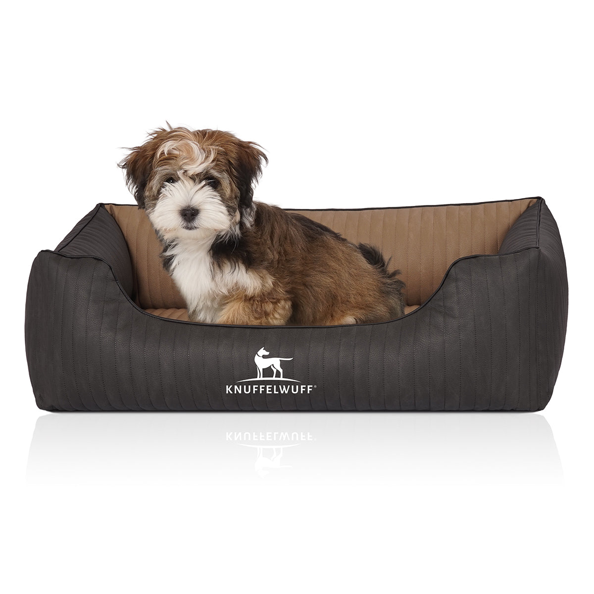 Knuffelwuff Hundebett Outback aus laser-gestepptem Kunstleder Schwarz/Cappuccino