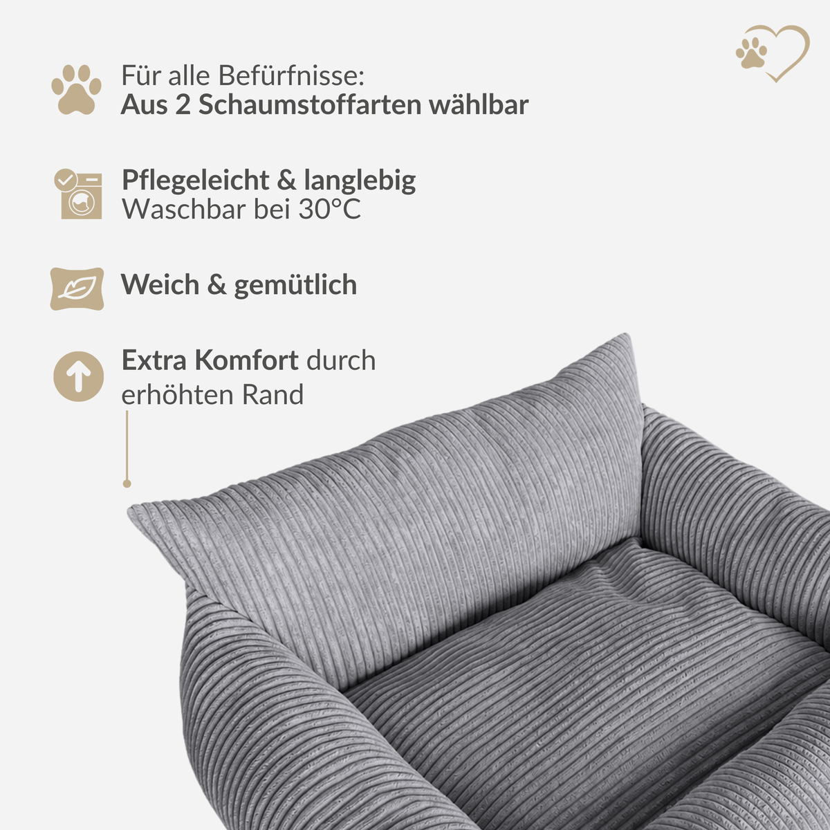 Samtpfote orthopädisches Hundebett als Sofa Cord