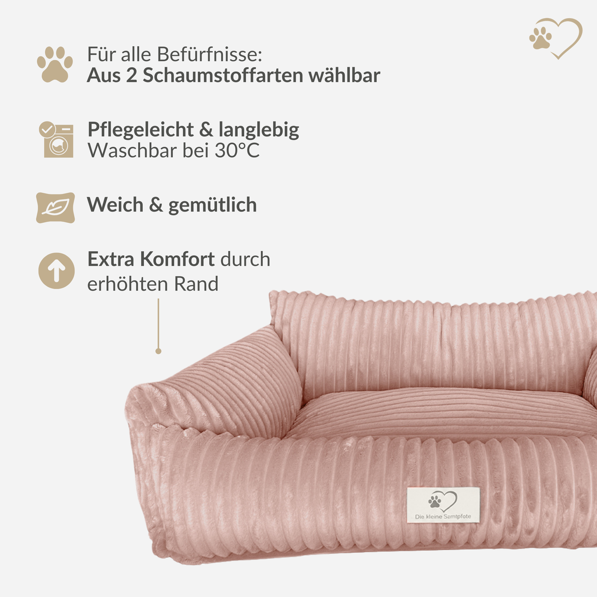 Samtpfote orthopädisches Hundebett als Sofa Plüsch-Cord