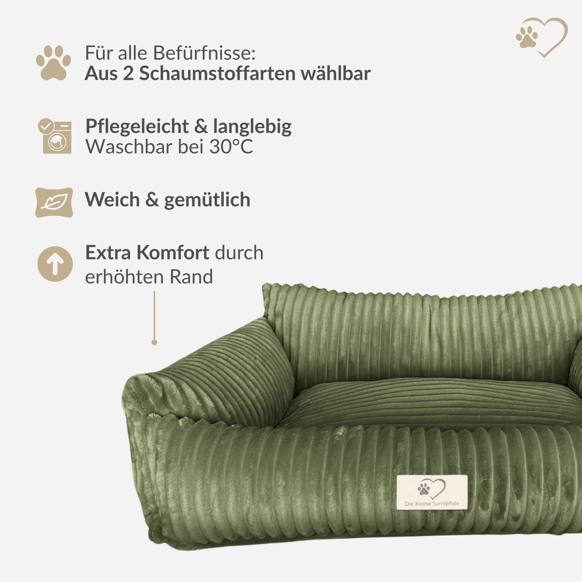 Samtpfote orthopädisches Hundebett als Sofa Plüsch-Cord
