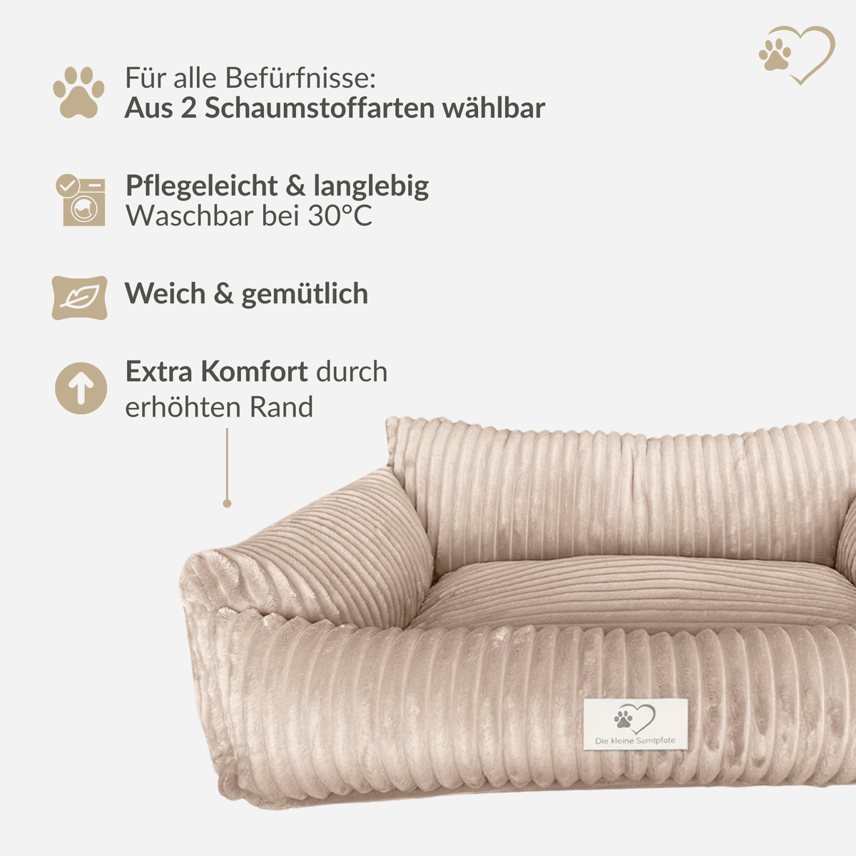 Samtpfote orthopädisches Hundebett als Sofa Plüsch-Cord