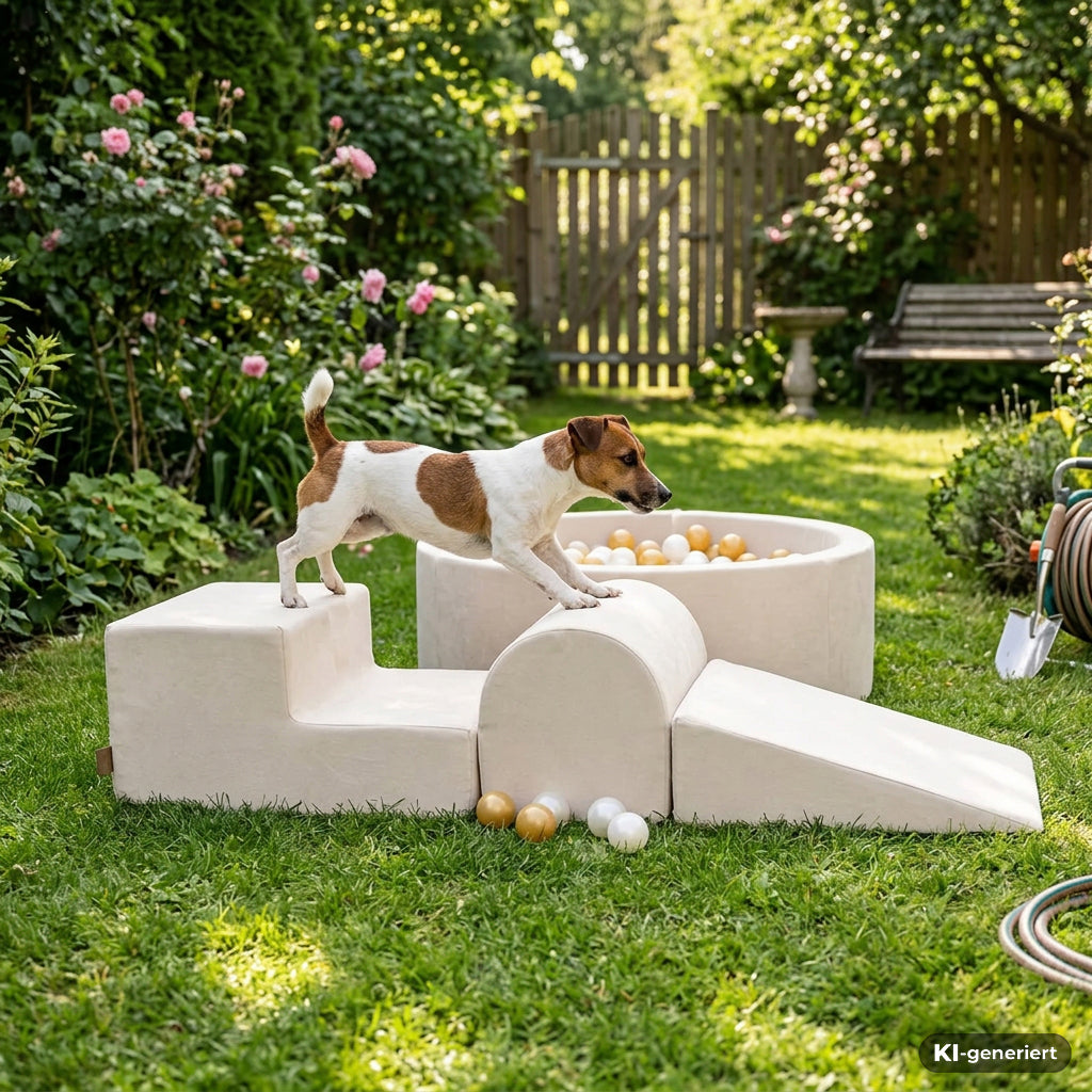 Outdoor Hunde-Trainingsparcours mit Bällebad, 200 Bälle - eigene Farbauswahl