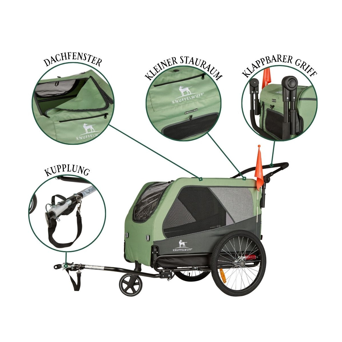 Knuffelwuff Cruvado L-XL komfortabler Hundeanhänger mit Stoßdämpfer Fahrradanhänger und Buggy für sichere Ausflüge mit dem Fahrrad