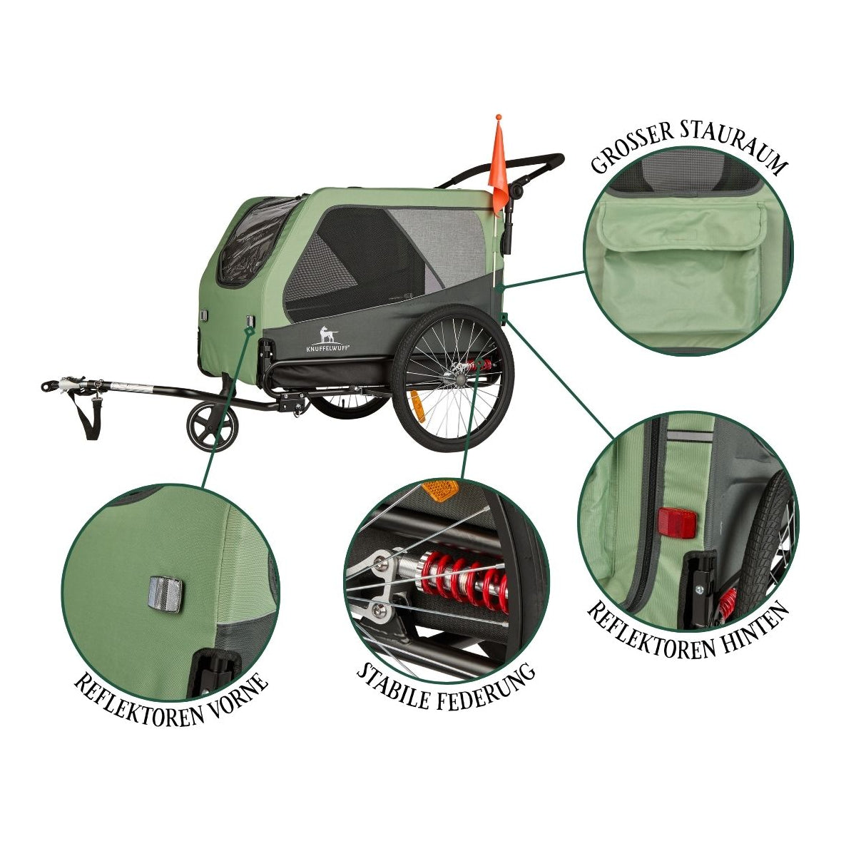 Knuffelwuff Cruvado L-XL komfortabler Hundeanhänger mit Stoßdämpfer Fahrradanhänger und Buggy für sichere Ausflüge mit dem Fahrrad