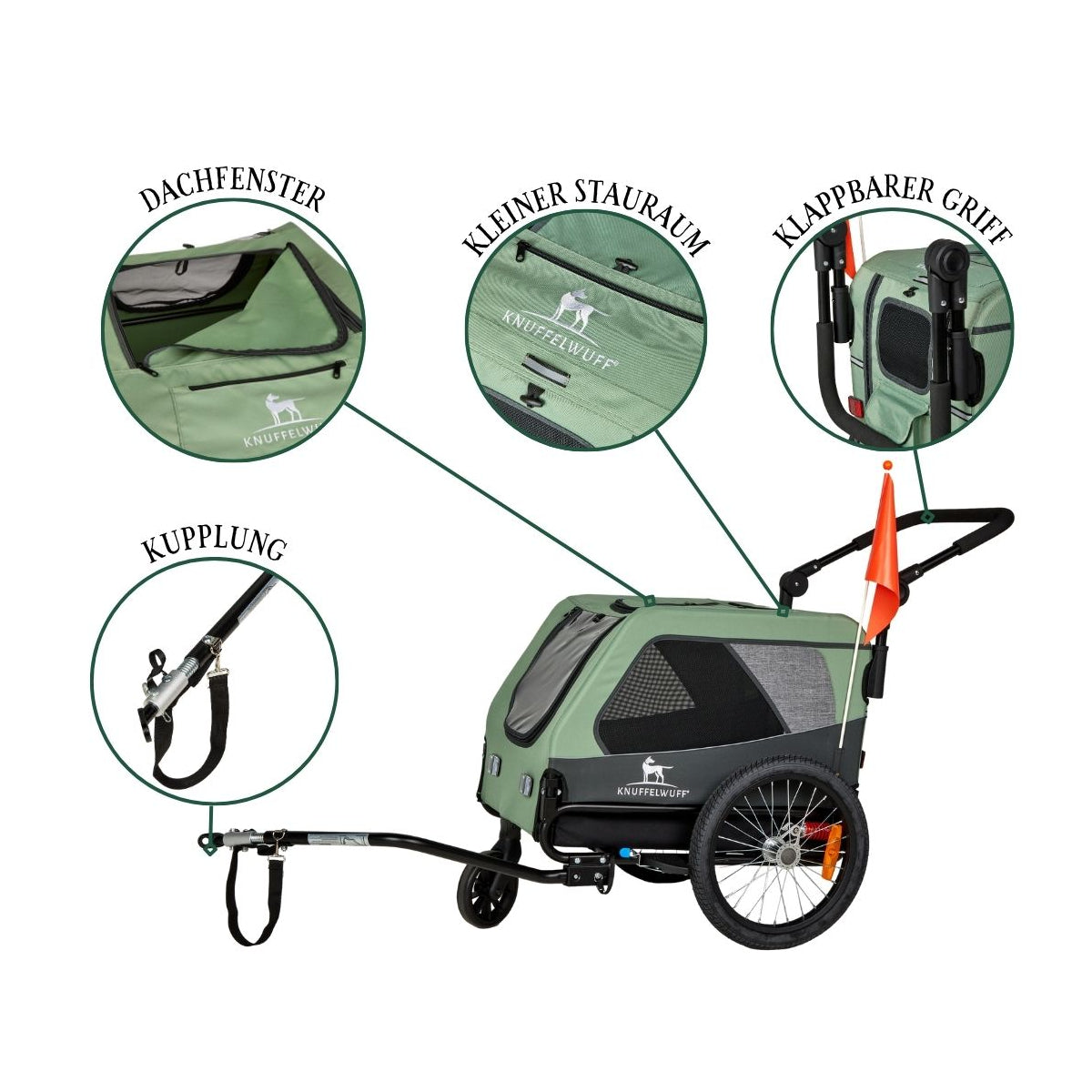 Knuffelwuff Cruvado S-M komfortabler Hundeanhänger mit Stoßdämpfer Fahrradanhänger und Buggy für sichere Ausflüge mit dem Fahrrad