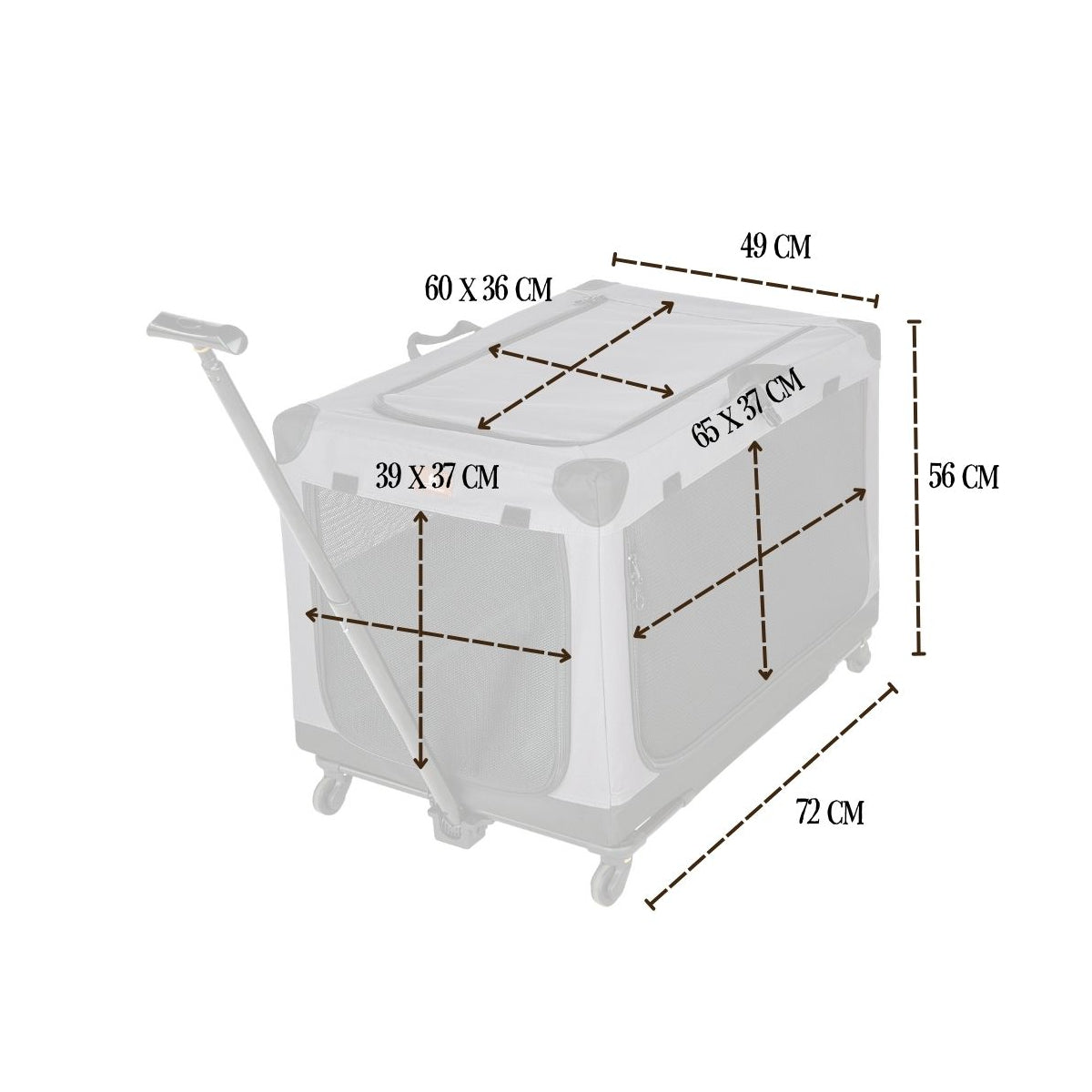 Knuffelwuff faltbarer Hunde Trolley Aberdeen – Transporttasche Hundewagen rollbar mit Griff & abnehmbarem Fahrgestell – M - 49 x 72 x 56 cm (Ansicht 6)