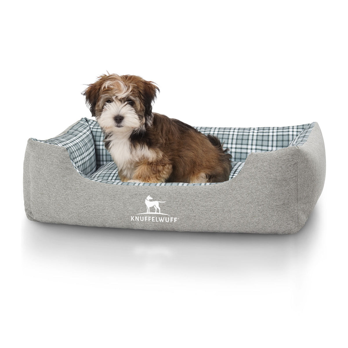 Knuffelwuff Hundebett Lennard aus Velours mit Karomuster Grau/Grün XXL