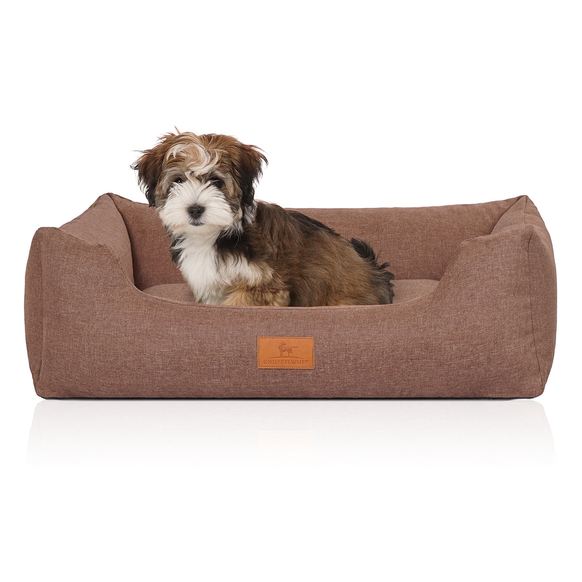 Knuffelwuff Hundebett Lotte aus Velours mit Handwebcharakter Lichtbraun XXL