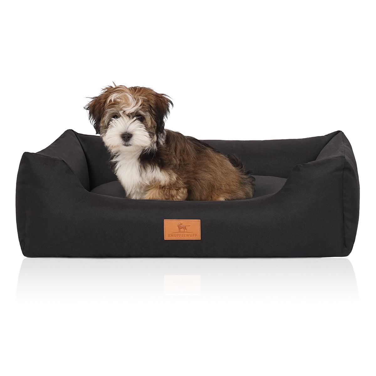 Knuffelwuff Hundebett Lotte aus Velours mit Handwebcharakter Schwarz XXL