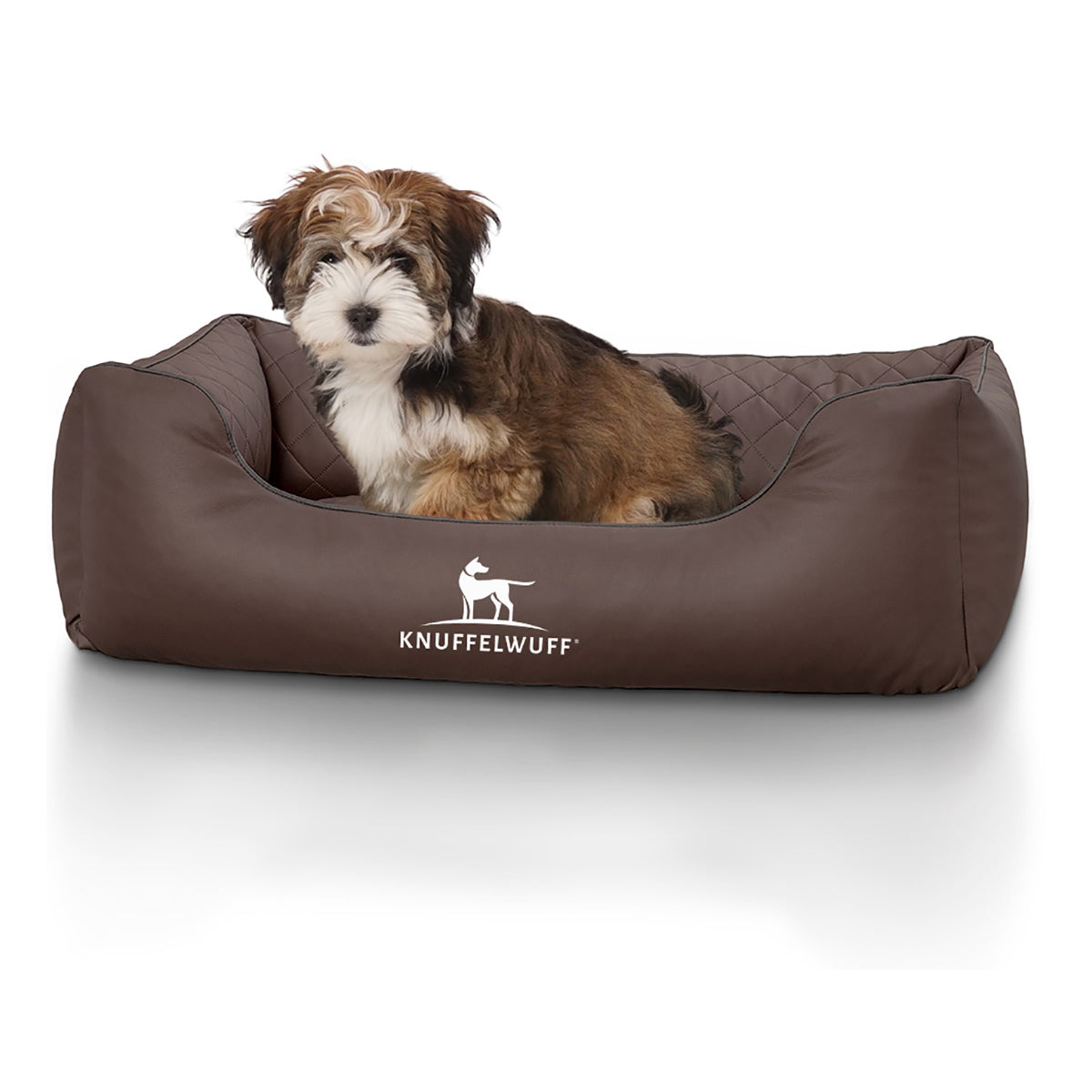 Knuffelwuff Hundebett Milan aus laser-gestepptem Kunstleder Braun XXXL