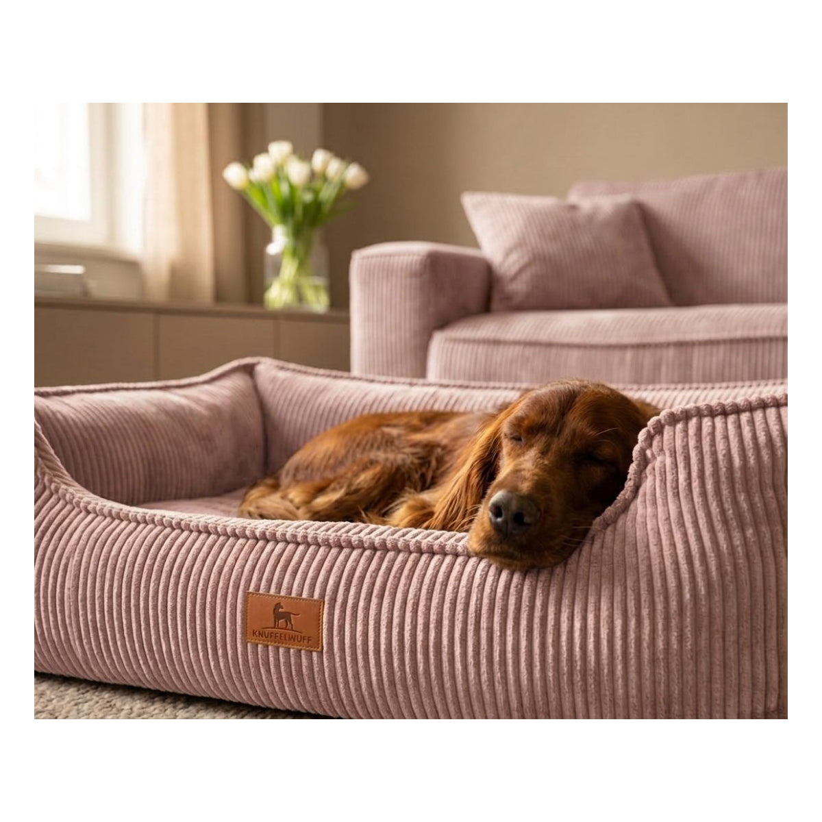 Knuffelwuff Hundebett Nunavut aus Cord mit Handwebcharakter Rosa