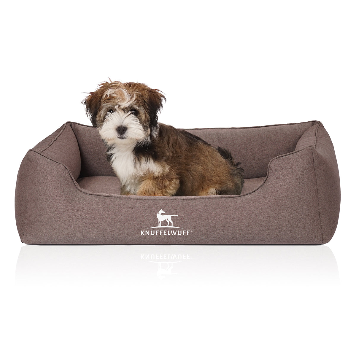 Knuffelwuff Hundebett Leano aus Velours mit Handwebcharakter Braun XXXL