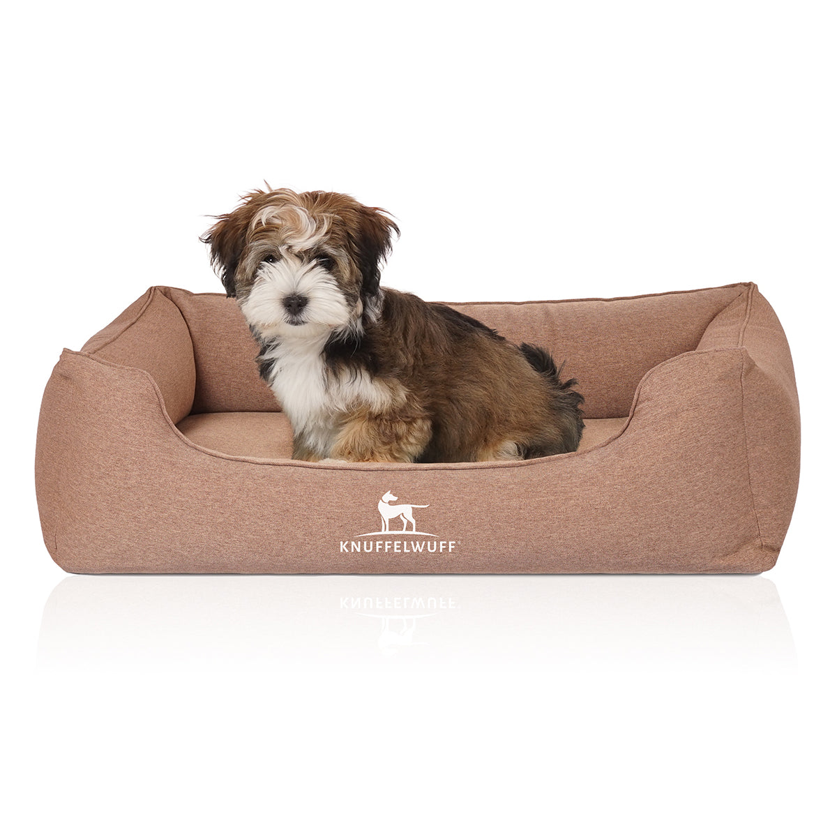 Knuffelwuff Hundebett Leano aus Velours mit Handwebcharakter Hellbraun XXXL