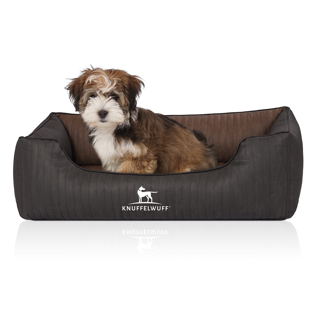 Knuffelwuff Hundebett Outback aus laser-gestepptem Kunstleder Schwarz/Braun XXL