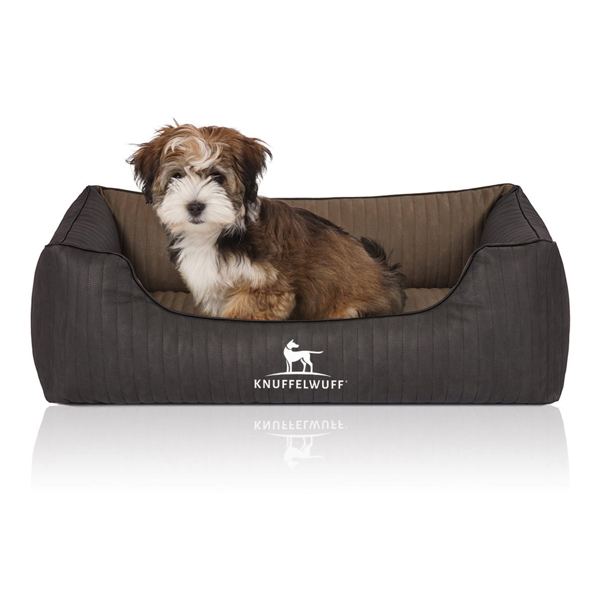 Knuffelwuff Hundebett Outback aus laser-gestepptem Kunstleder Schwarz/Taupe XXL
