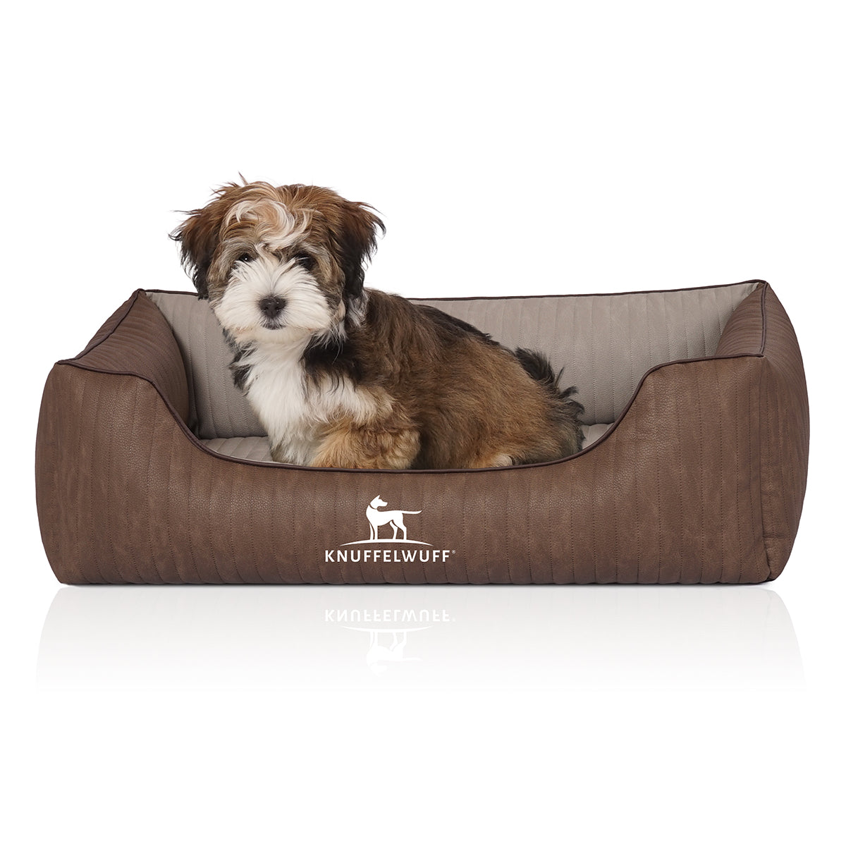 Knuffelwuff Hundebett Outlander aus laser-gestepptem Kunstleder Braun/Grau XXL