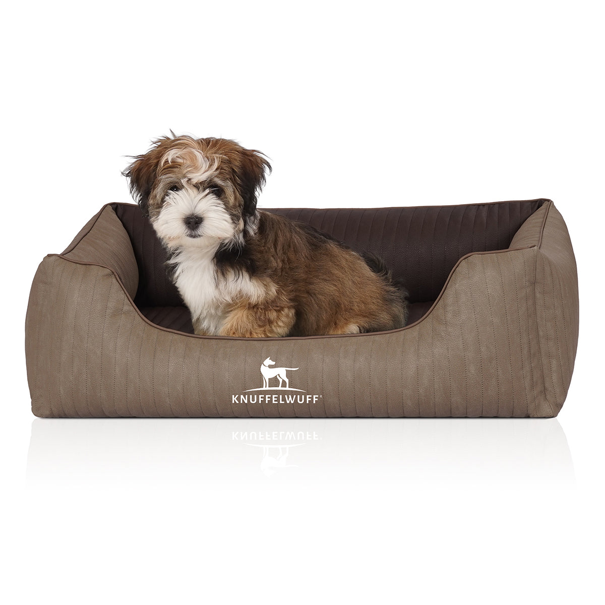Knuffelwuff Hundebett Outlander aus laser-gestepptem Kunstleder Natur/Braun XL